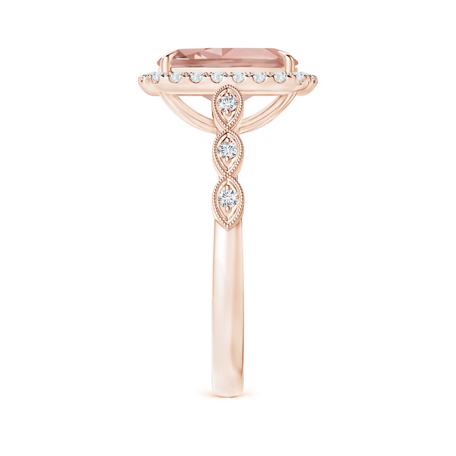 10x8mm AAAA Cushion Morganite Halo Ring with Marquise Motifs in Rose Gold side 2