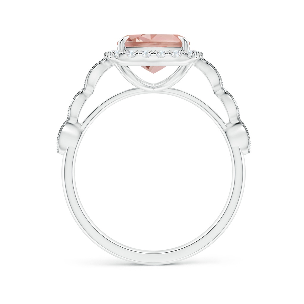 10x8mm AAAA Cushion Morganite Halo Ring with Marquise Motifs in White Gold - side 1