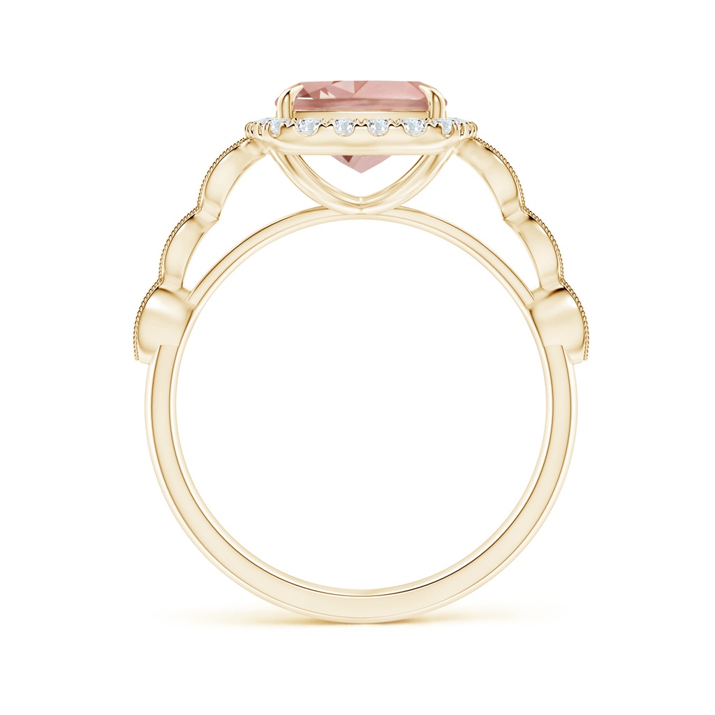 10x8mm AAAA Cushion Morganite Halo Ring with Marquise Motifs in Yellow Gold - side 1
