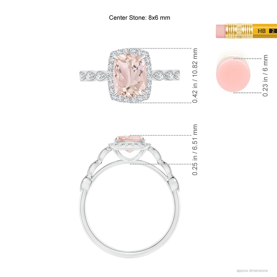 8x6mm A Cushion Morganite Halo Ring with Marquise Motifs in White Gold ruler