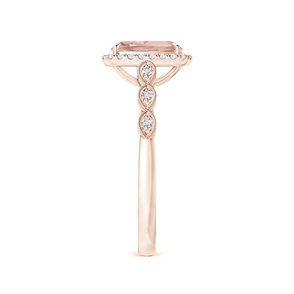 8x6mm AAA Cushion Morganite Halo Ring with Marquise Motifs in Rose Gold Side 2