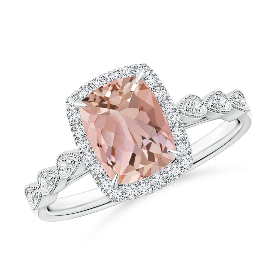 8x6mm AAAA Cushion Morganite Halo Ring with Marquise Motifs in P950 Platinum 