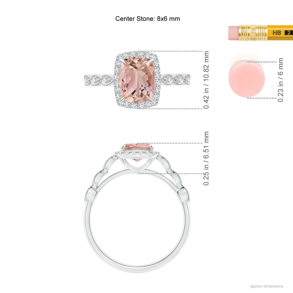8x6mm AAAA Cushion Morganite Halo Ring with Marquise Motifs in P950 Platinum ruler