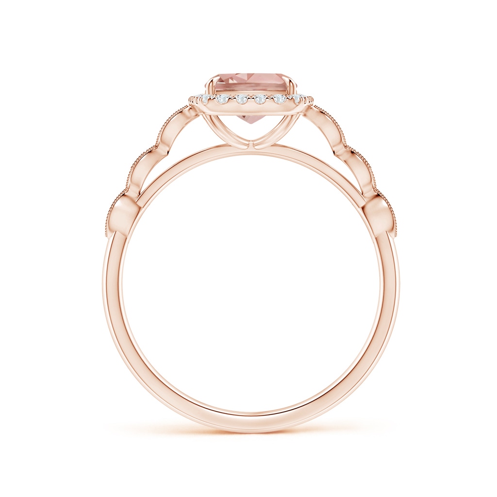 8x6mm AAAA Cushion Morganite Halo Ring with Marquise Motifs in Rose Gold - side 1
