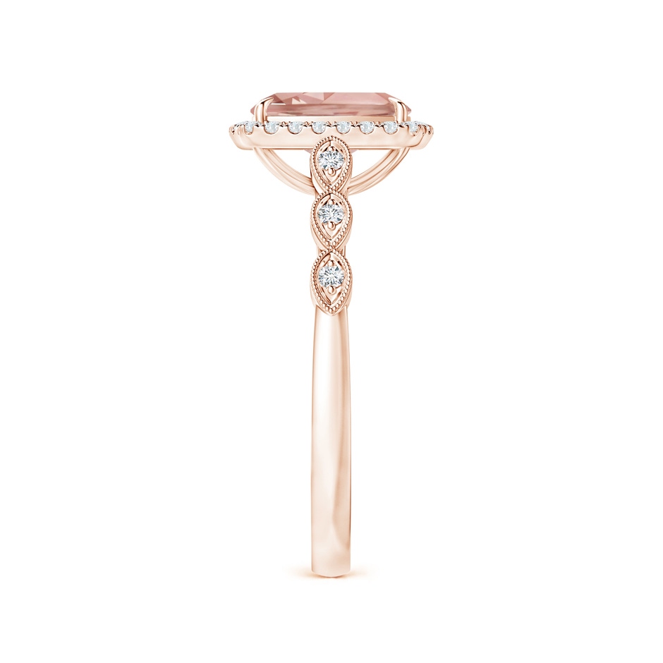 8x6mm AAAA Cushion Morganite Halo Ring with Marquise Motifs in Rose Gold side 2