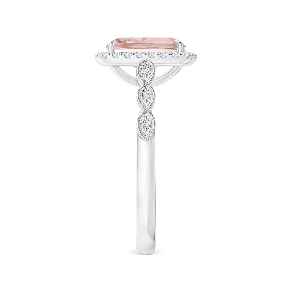 9x7mm AA Cushion Morganite Halo Ring with Marquise Motifs in White Gold side 2