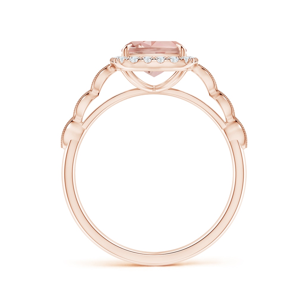 9x7mm AAA Cushion Morganite Halo Ring with Marquise Motifs in Rose Gold Side 1