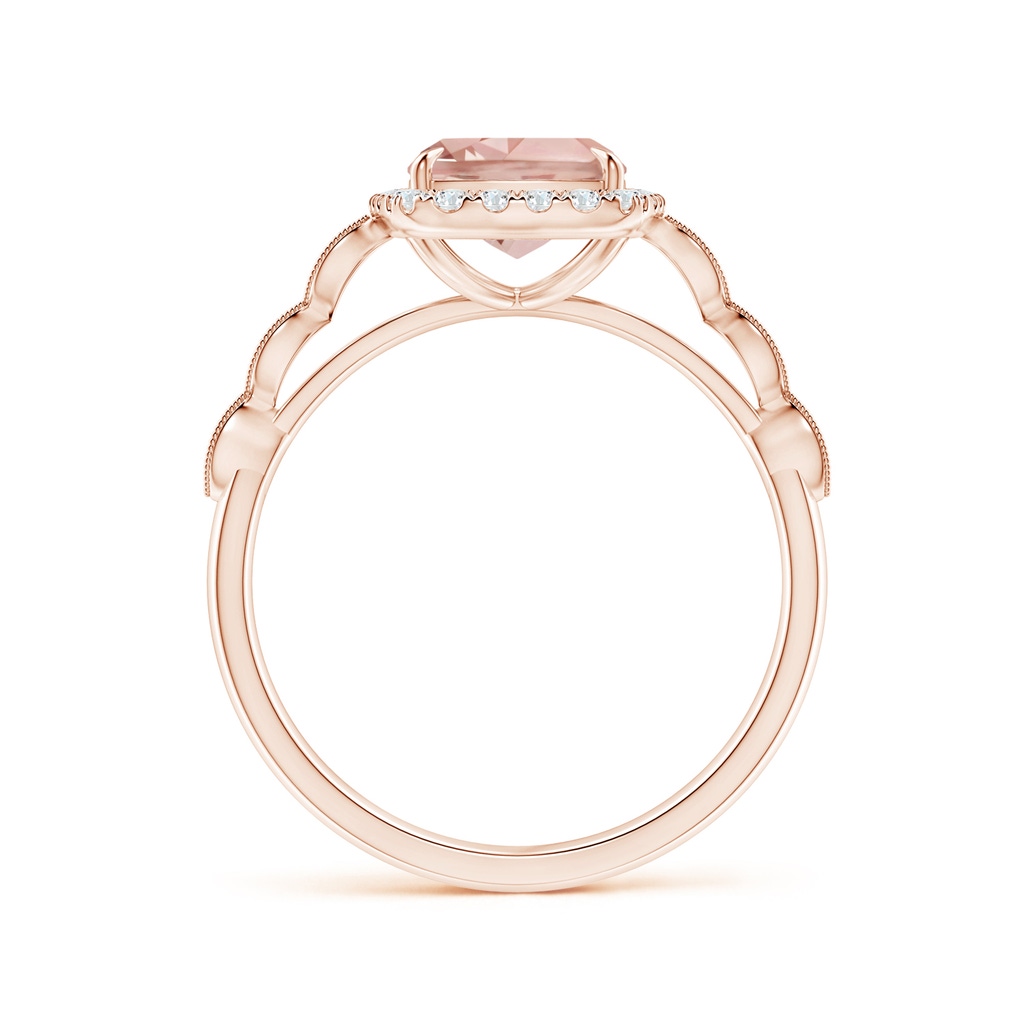 9x7mm AAA Cushion Morganite Halo Ring with Marquise Motifs in Rose Gold - side 1