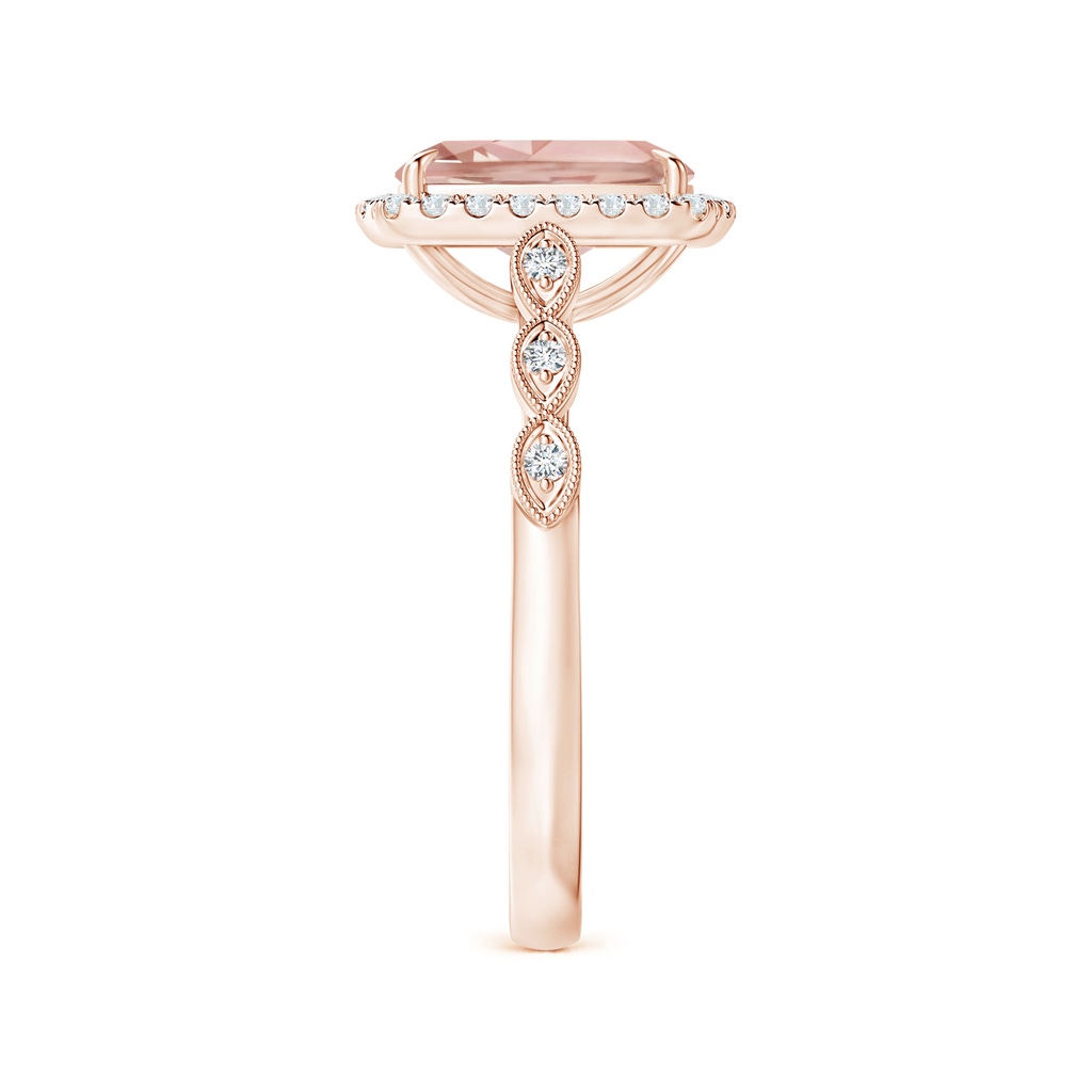 9x7mm AAA Cushion Morganite Halo Ring with Marquise Motifs in Rose Gold Side 2