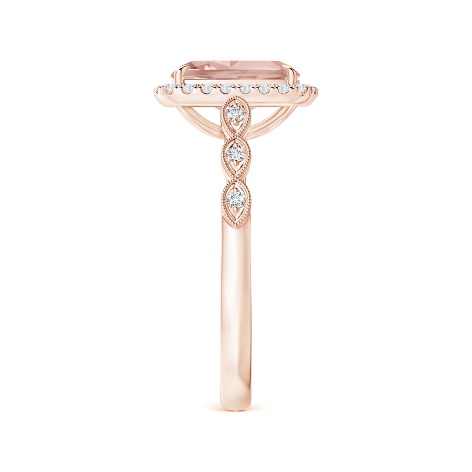 9x7mm AAA Cushion Morganite Halo Ring with Marquise Motifs in Rose Gold side 2