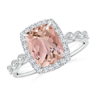 9x7mm AAAA Cushion Morganite Halo Ring with Marquise Motifs in P950 Platinum