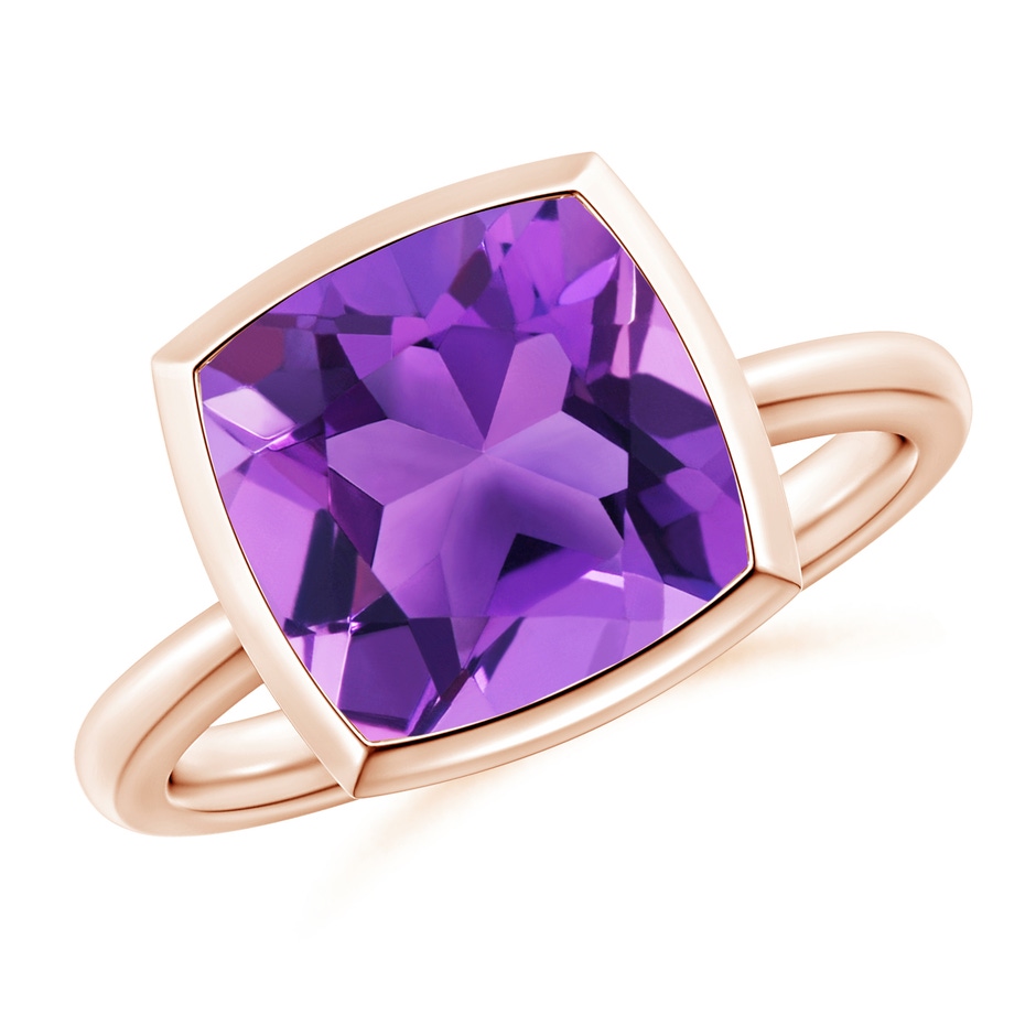 10mm AAA Bezel-Set Solitaire Cushion Amethyst Ring in Rose Gold 