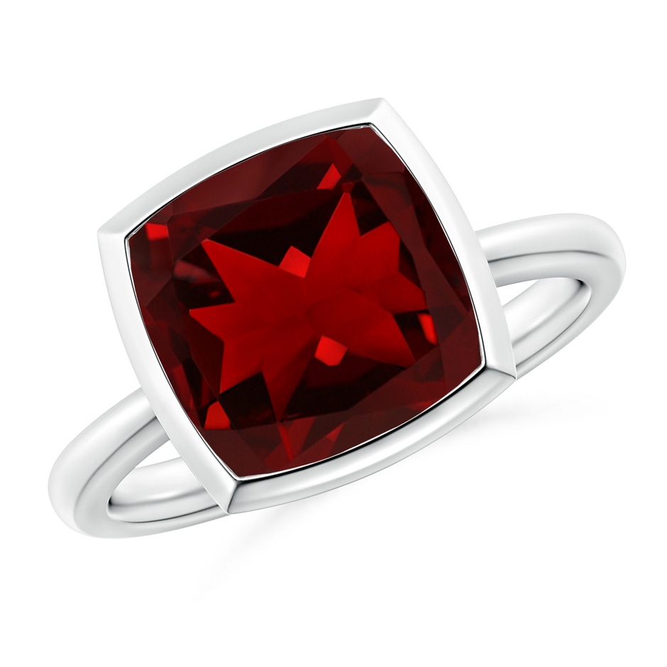 10mm AAAA Bezel-Set Solitaire Cushion Garnet Ring in White Gold 