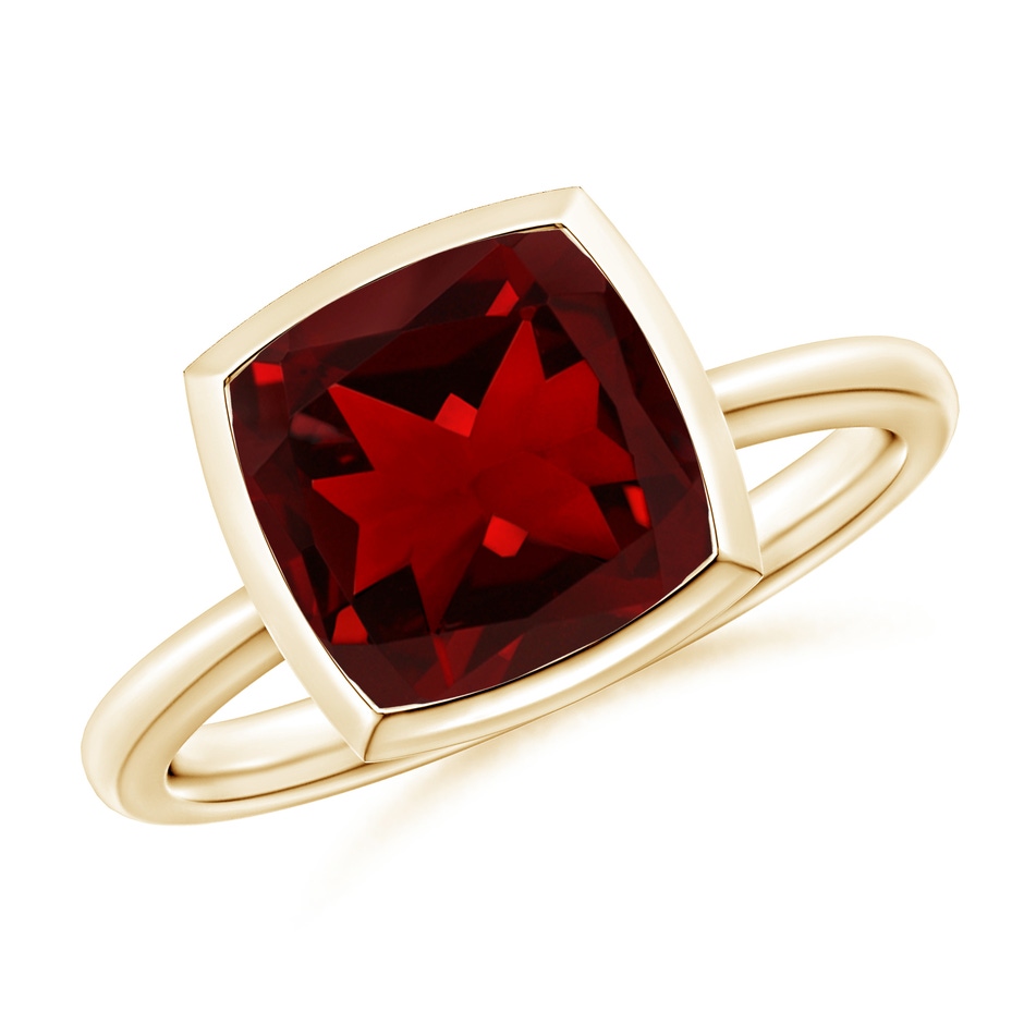 9mm AAAA Bezel-Set Solitaire Cushion Garnet Ring in Yellow Gold 