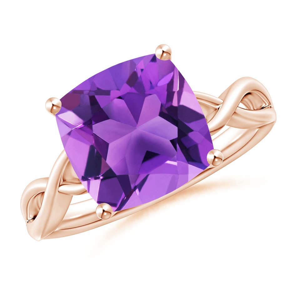 10mm AAA Claw-Set Cushion Amethyst Solitaire Engagement Ring in Rose Gold 