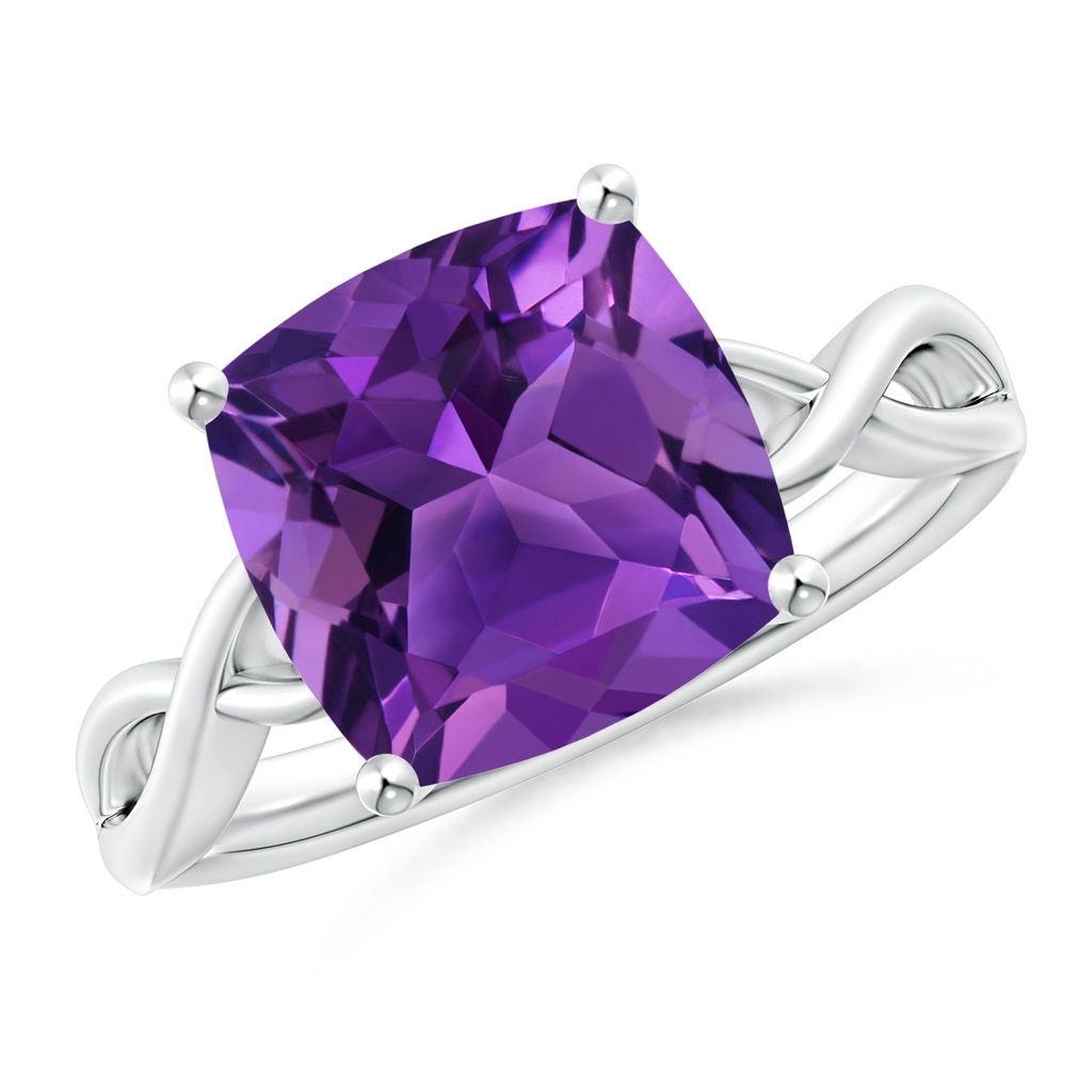 10mm AAAA Claw-Set Cushion Amethyst Solitaire Engagement Ring in P950 Platinum