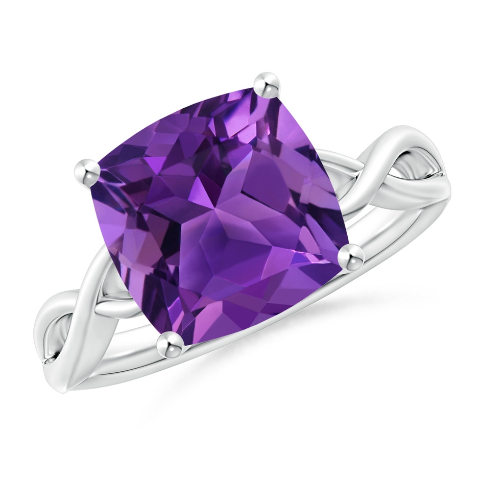 10mm AAAA Claw-Set Cushion Amethyst Solitaire Engagement Ring in P950 Platinum 