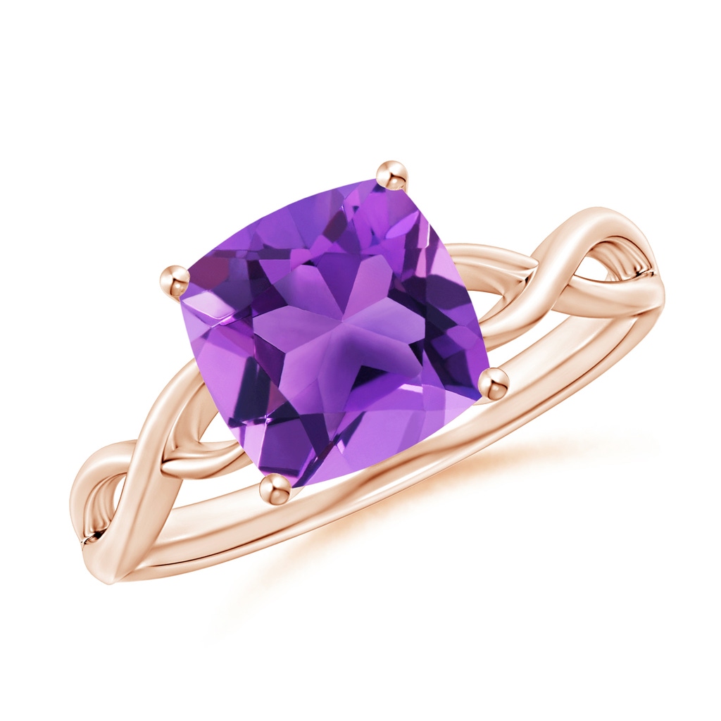 8mm AAA Claw-Set Cushion Amethyst Solitaire Engagement Ring in Rose Gold