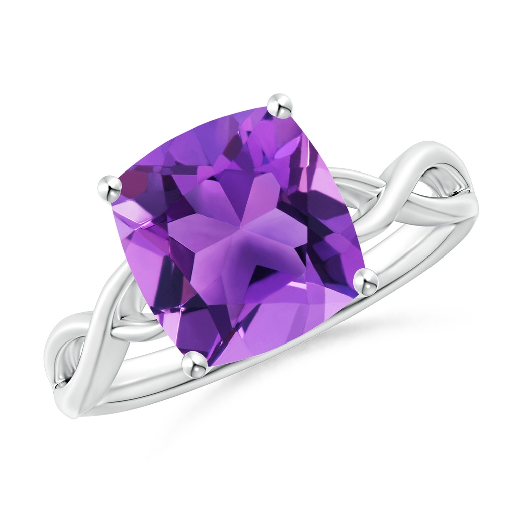 9mm AAA Claw-Set Cushion Amethyst Solitaire Engagement Ring in White Gold