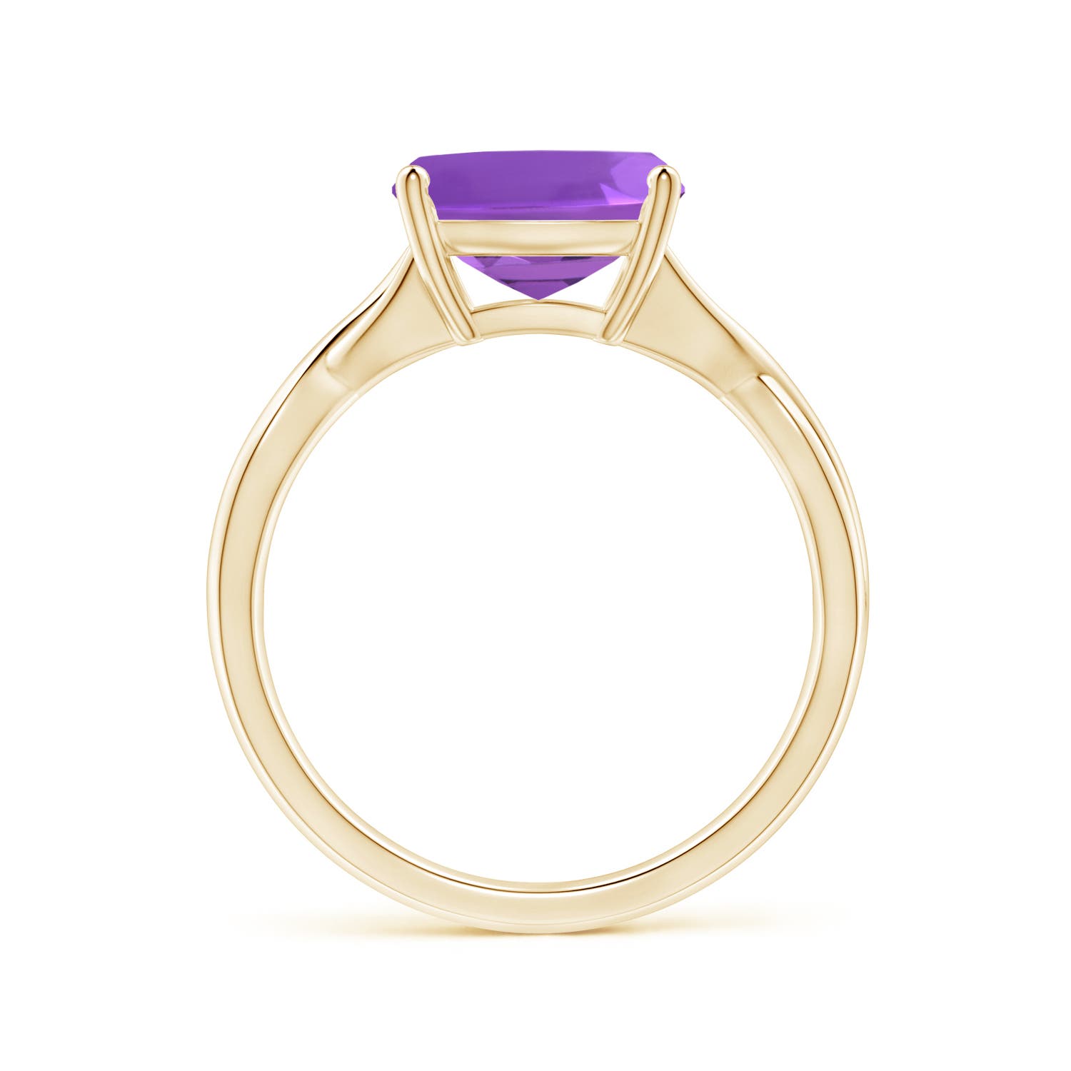 9mm AAA Claw-Set Cushion Amethyst Solitaire Engagement Ring in Yellow Gold - side 3