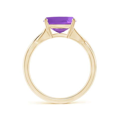 9mm AAA Claw-Set Cushion Amethyst Solitaire Engagement Ring in Yellow Gold - side 3