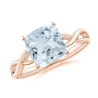8mm A Claw-Set Cushion Aquamarine Solitaire Engagement Ring in Rose Gold