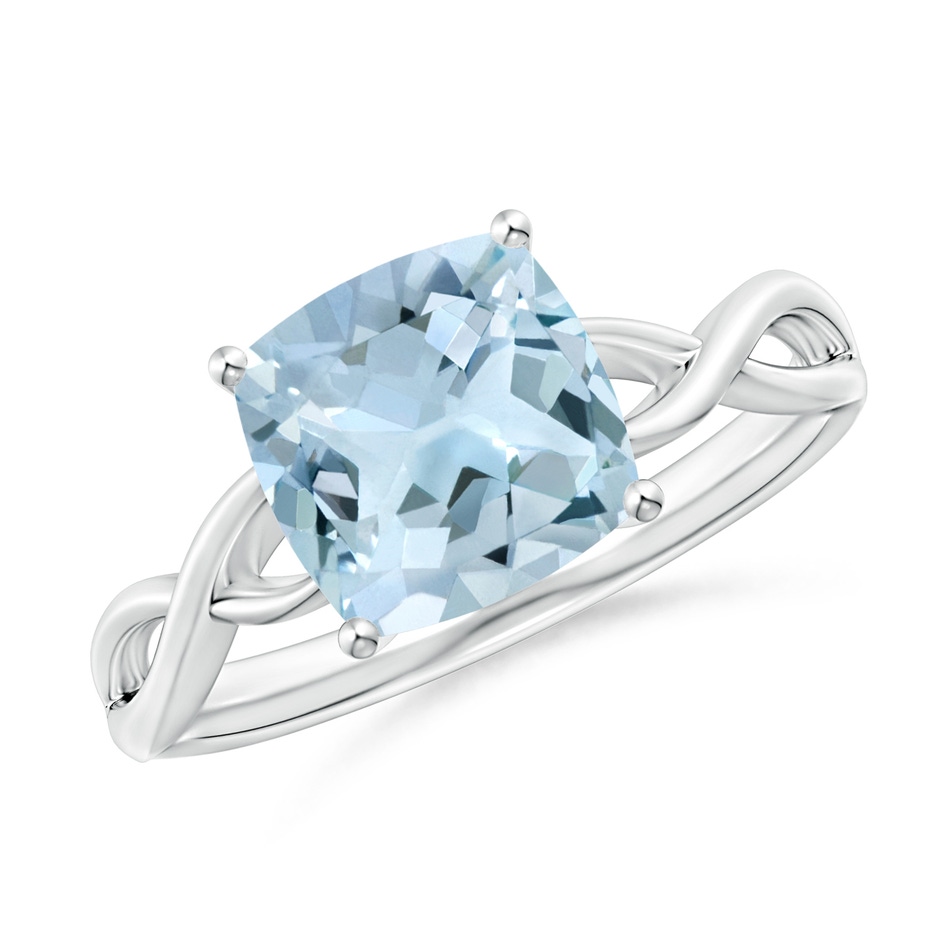 8mm AA Claw-Set Cushion Aquamarine Solitaire Engagement Ring in P950 Platinum 