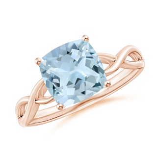 8mm AA Claw-Set Cushion Aquamarine Solitaire Engagement Ring in Rose Gold