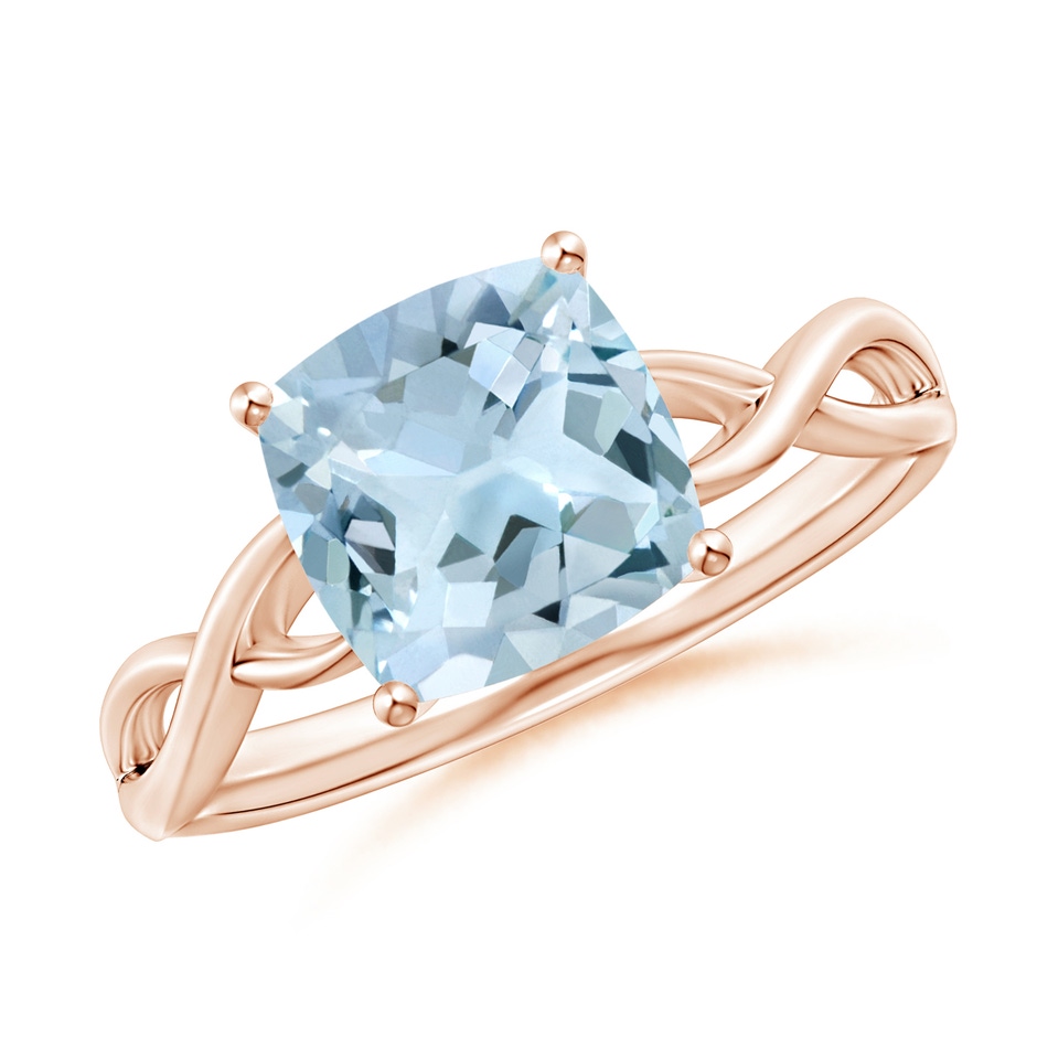 8mm AA Claw-Set Cushion Aquamarine Solitaire Engagement Ring in Rose Gold 