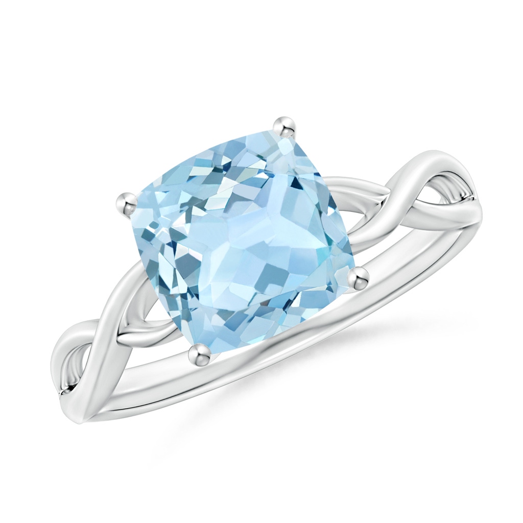 8mm AAA Claw-Set Cushion Aquamarine Solitaire Engagement Ring in 18K White Gold