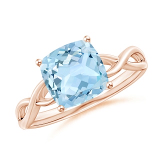 8mm AAA Claw-Set Cushion Aquamarine Solitaire Engagement Ring in Rose Gold