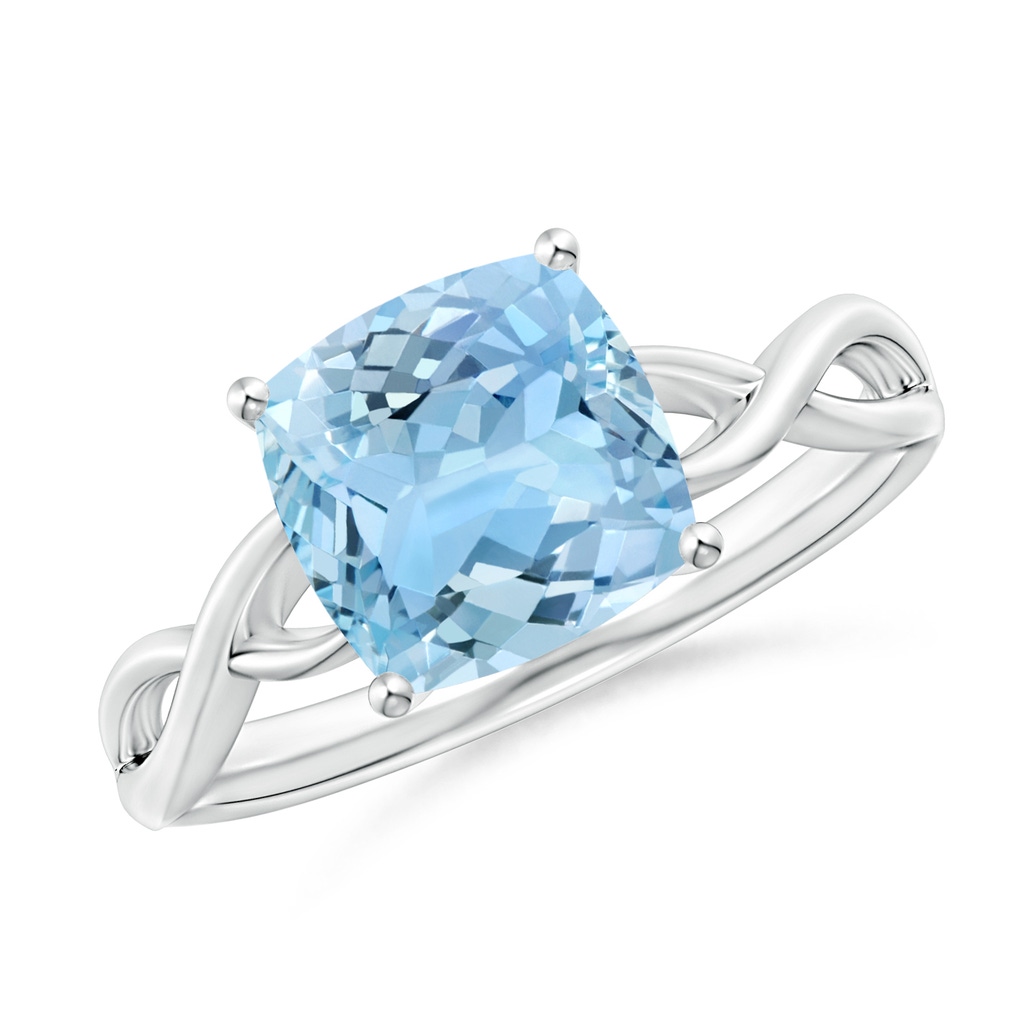 8mm AAAA Claw-Set Cushion Aquamarine Solitaire Engagement Ring in P950 Platinum