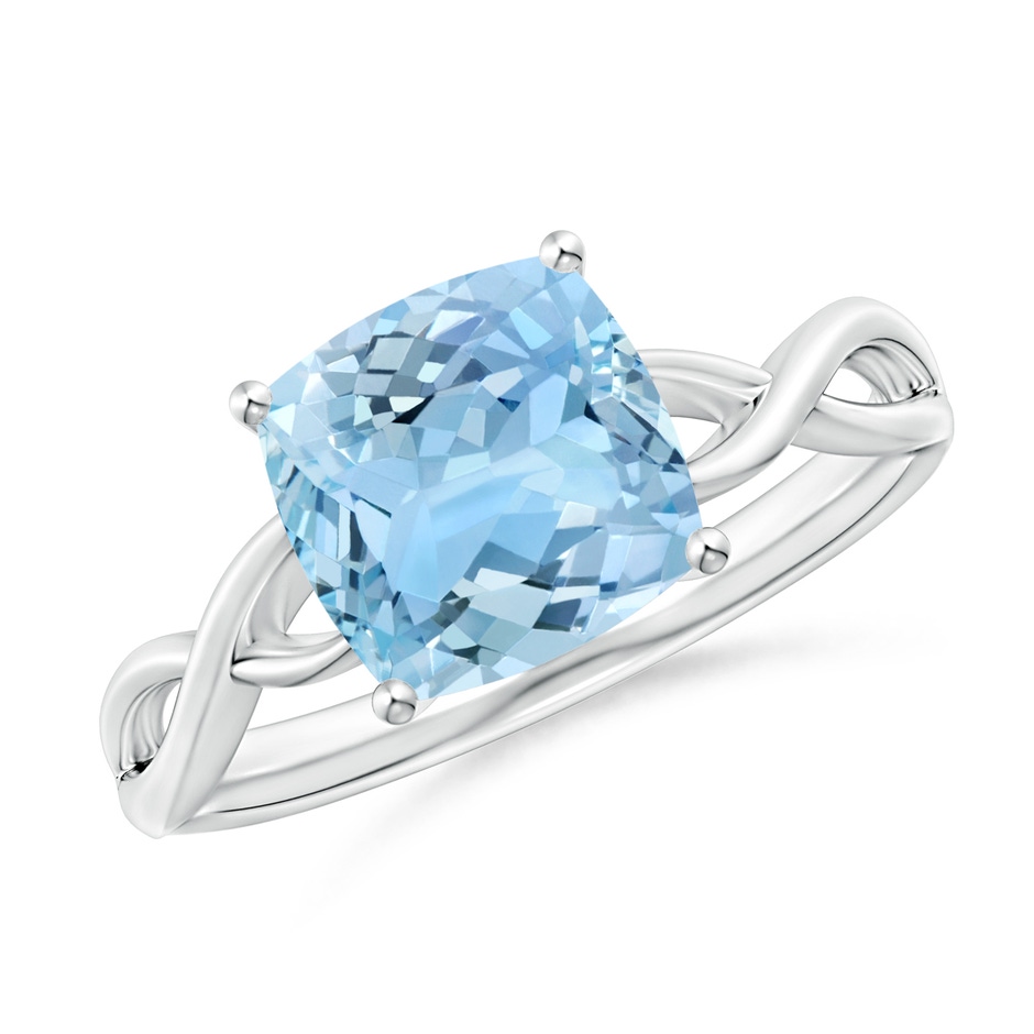 8mm AAAA Claw-Set Cushion Aquamarine Solitaire Engagement Ring in P950 Platinum 
