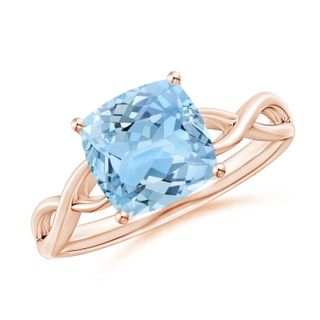 8mm AAAA Claw-Set Cushion Aquamarine Solitaire Engagement Ring in Rose Gold