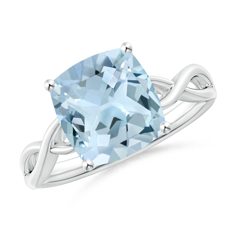 9mm AA Claw-Set Cushion Aquamarine Solitaire Engagement Ring in P950 Platinum 