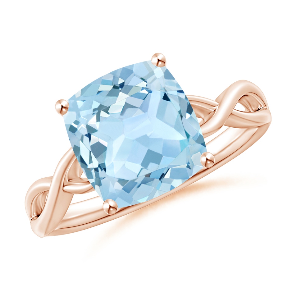 9mm AAA Claw-Set Cushion Aquamarine Solitaire Engagement Ring in 18K Rose Gold 