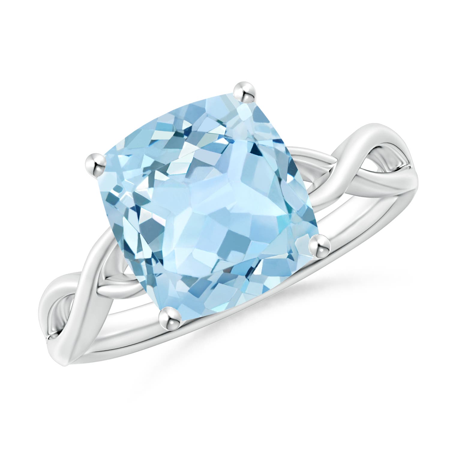 9mm AAA Claw-Set Cushion Aquamarine Solitaire Engagement Ring in 18K White Gold