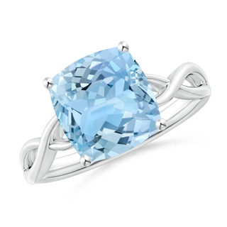 9mm AAAA Claw-Set Cushion Aquamarine Solitaire Engagement Ring in P950 Platinum
