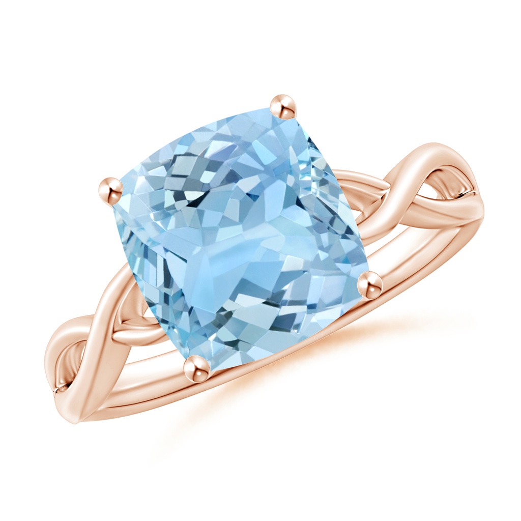 9mm AAAA Claw-Set Cushion Aquamarine Solitaire Engagement Ring in Rose Gold