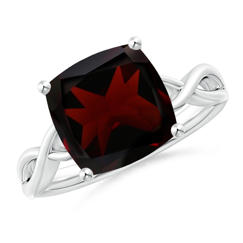 10mm A Claw-Set Cushion Garnet Solitaire Engagement Ring in P950 Platinum 