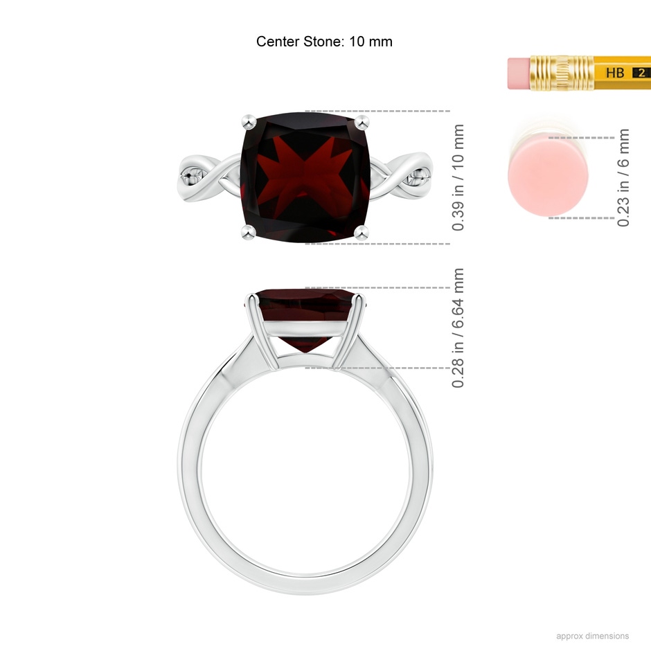 10mm A Claw-Set Cushion Garnet Solitaire Engagement Ring in P950 Platinum ruler