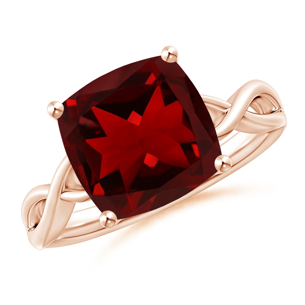 10mm AAAA Claw-Set Cushion Garnet Solitaire Engagement Ring in Rose Gold