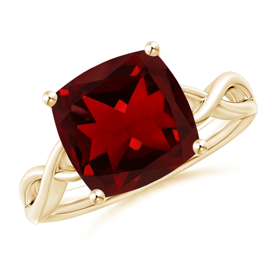 10mm AAAA Claw-Set Cushion Garnet Solitaire Engagement Ring in Yellow Gold 