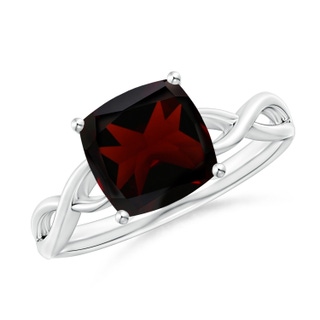 8mm A Claw-Set Cushion Garnet Solitaire Engagement Ring in P950 Platinum