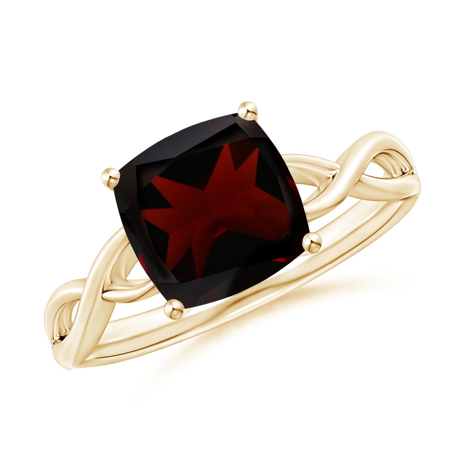 8mm A Claw-Set Cushion Garnet Solitaire Engagement Ring in Yellow Gold 