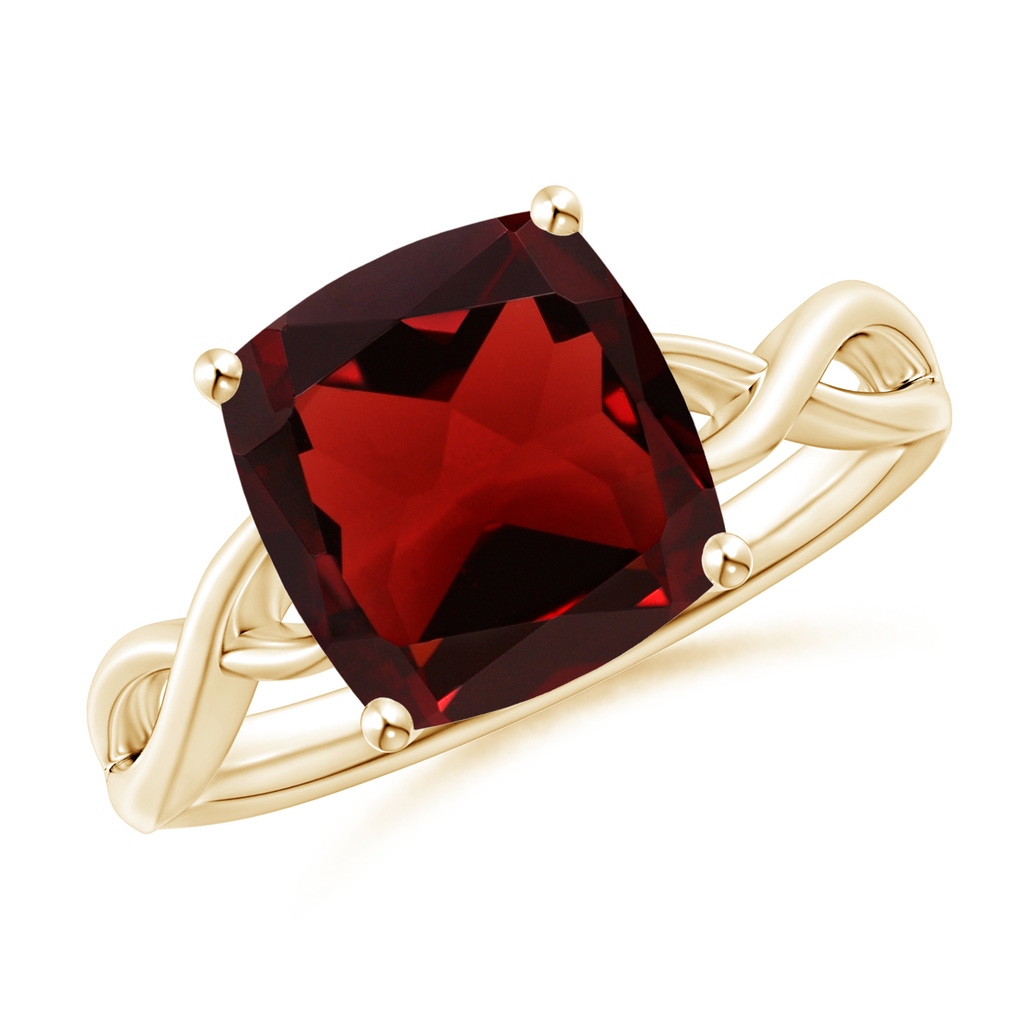 9mm AAA Claw-Set Cushion Garnet Solitaire Engagement Ring in Yellow Gold