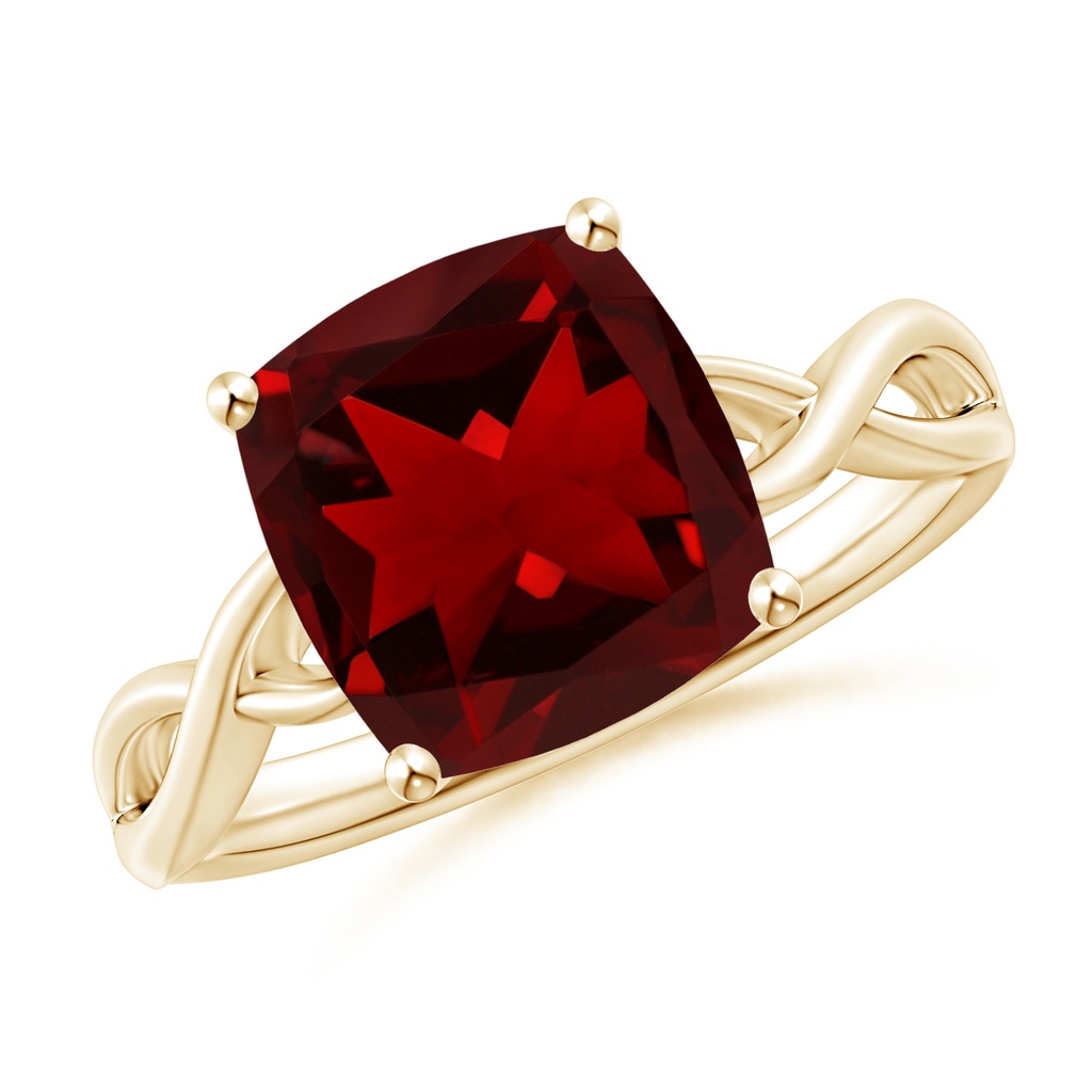 9mm AAAA Claw-Set Cushion Garnet Solitaire Engagement Ring in Yellow Gold