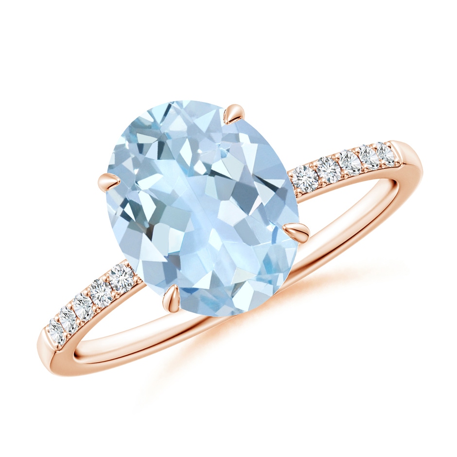 10x8mm AA Claw-Set Oval Aquamarine Ring with Diamonds in Rose Gold 