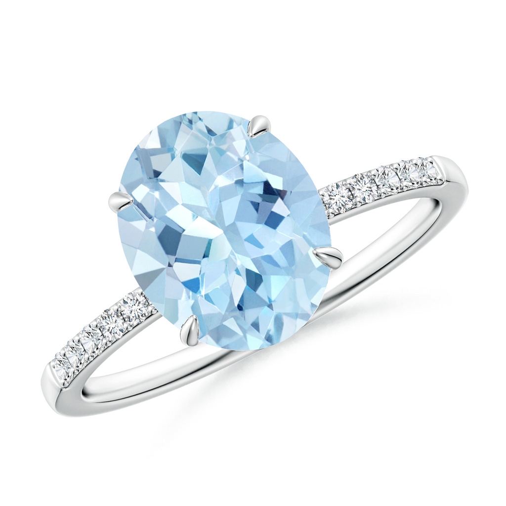 10x8mm AAA Claw-Set Oval Aquamarine Ring with Diamonds in P950 Platinum