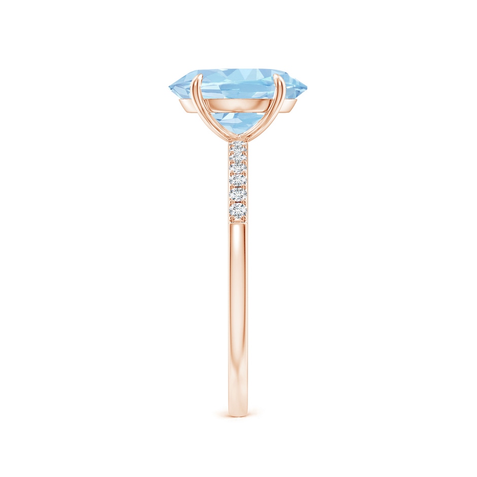 10x8mm AAA Claw-Set Oval Aquamarine Ring with Diamonds in Rose Gold side-2